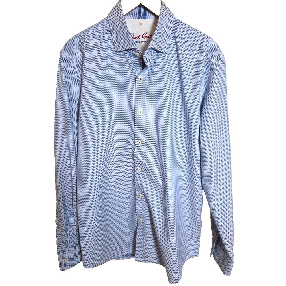 Robert Graham Blue White Cotton Long Sleeve Button-Up Shirt L EUC Classic Preppy